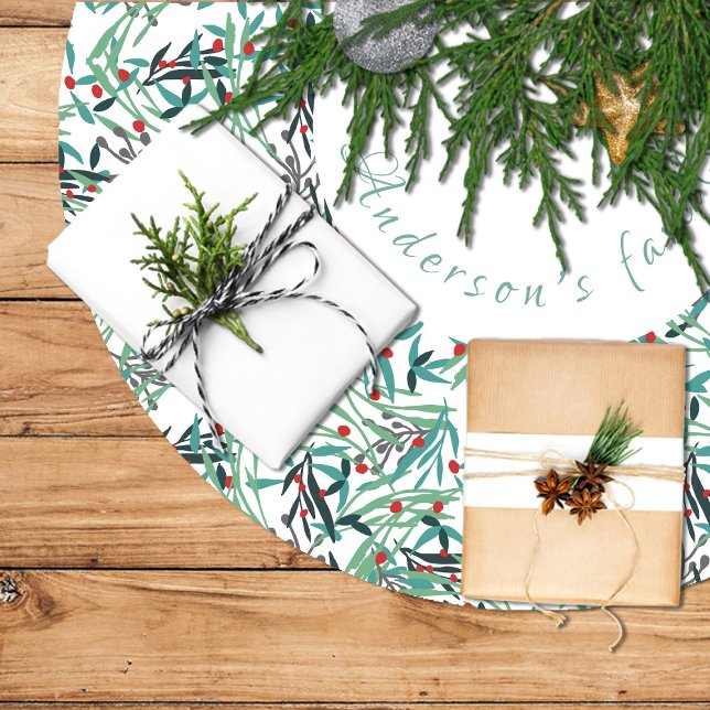 Falda de árbol navidad con diseño de acebo julgransmatta borstad polyester (Christmas Tree Skirt with Acebo Design)