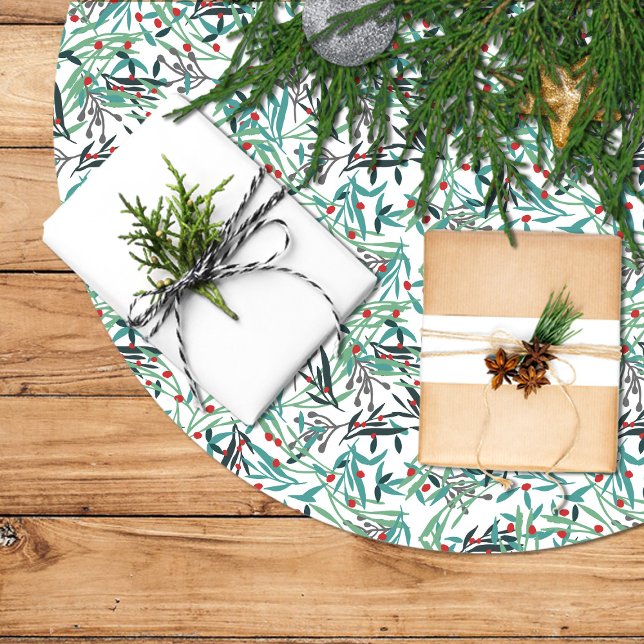 Falda de árbol navidad con diseño de acebo julgransmatta borstad polyester (Skapare uppladdad)