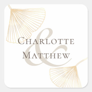 Faling Guld Ginkgo Löv Bröllop Fyrkantigt Klistermärke