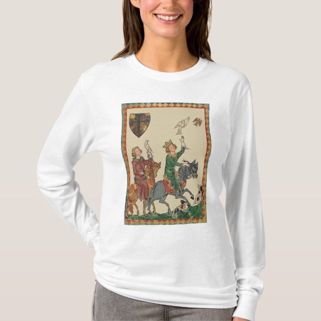 Falkjakt, 1300-tals Codex Manesse T Shirt (Framsida)