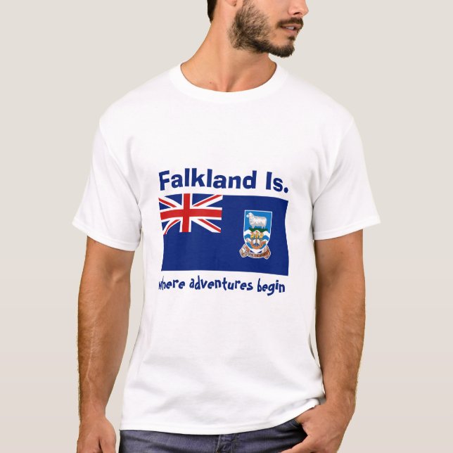 Falkland Islands flagga + Karta + TextT-tröja T Shirt (Framsida)