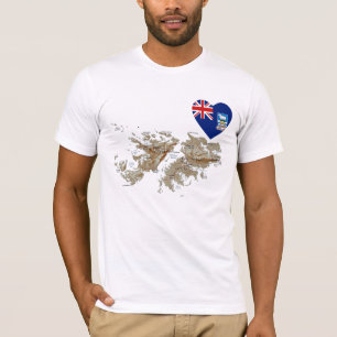 Falkland Islands flaggahjärta och kartaT-tröja Tee Shirt