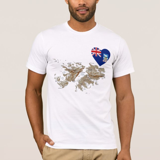 Falkland Islands flaggahjärta och kartaT-tröja Tee Shirt (Framsida)