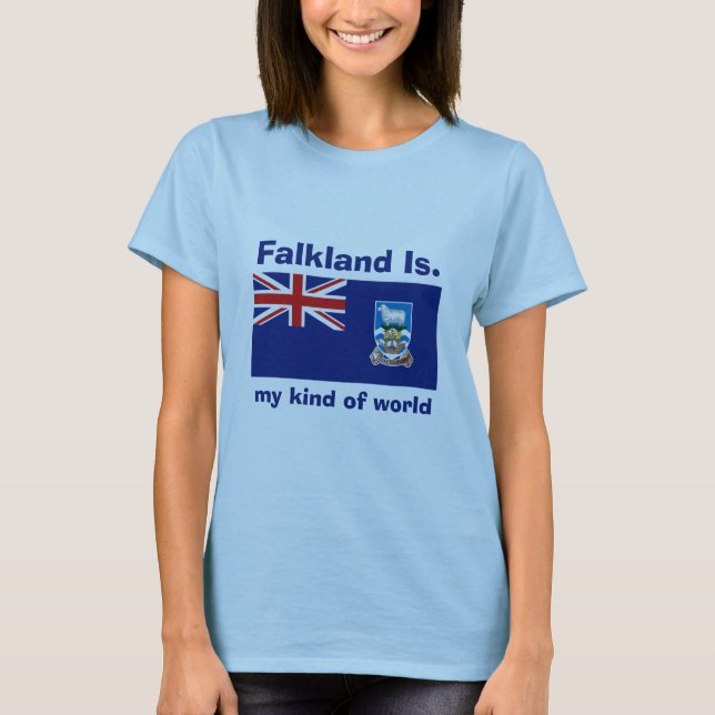 Falklandsöarna Flagga + Karta + Text T-Shirt (Framsida)