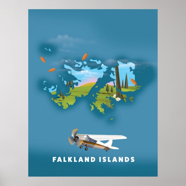 Falklandsöarna illustrerad karta poster (Framsidan)