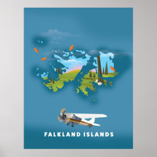 Falklandsöarna illustrerade karta poster