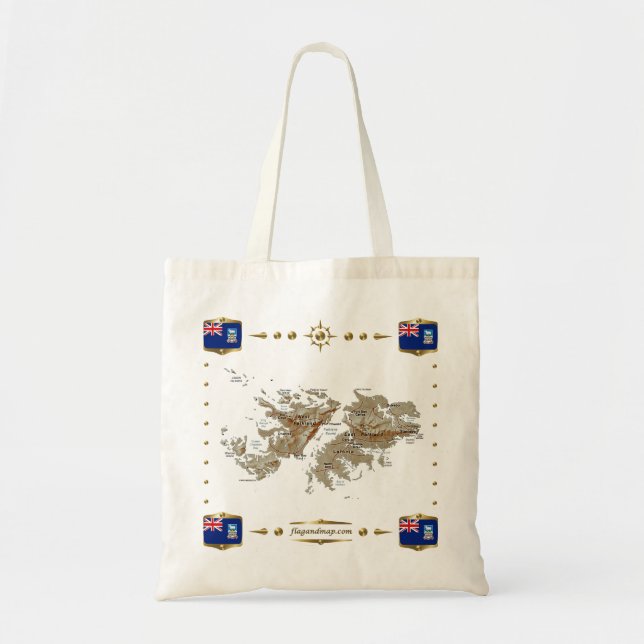 Falklandsöarna Karta + Flaggor Bag Tygkasse (Framsidan)