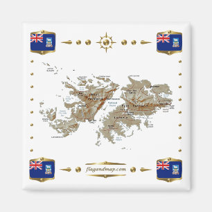 Falklandsöarna Karta + Flaggor Magnet