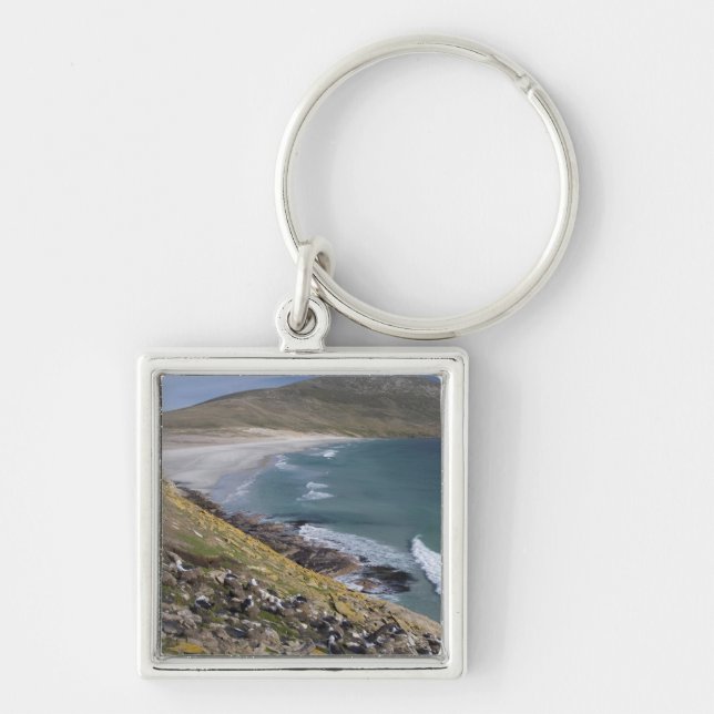 Falklandsöarna, West Falkland, Saunders Fyrkantig Silverfärgad Nyckelring (Framsidan)