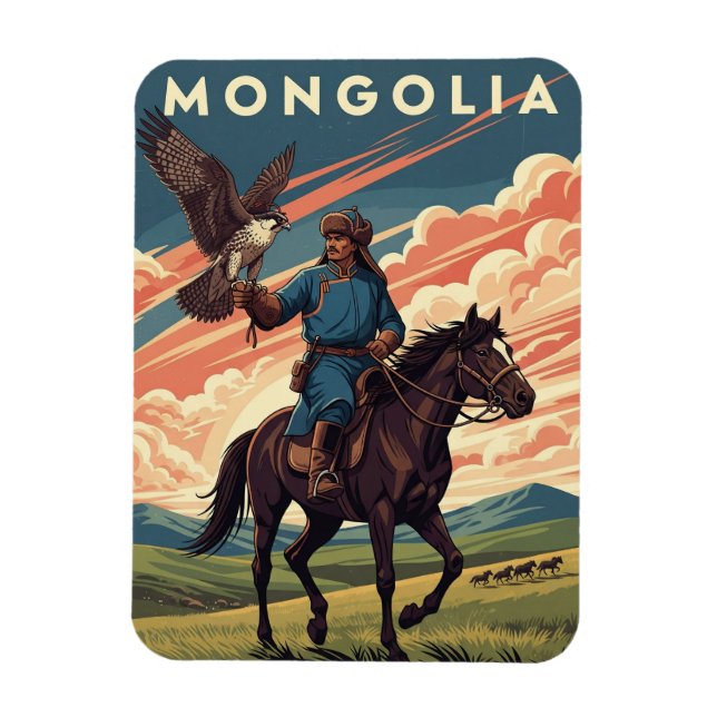 Falkonerare i Mongoliet resa Magnet (Vertikal)