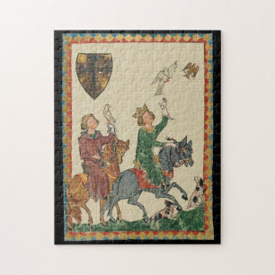 Falkonjakt, 14:e århundradet Codex Manesse Pussel