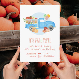 Fall 1:a födelsedag Pumpkin Blue Lastbil Inbjudningar