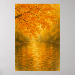 Fall 4, Golden Löv, Quiet River, Säsong Print Poster