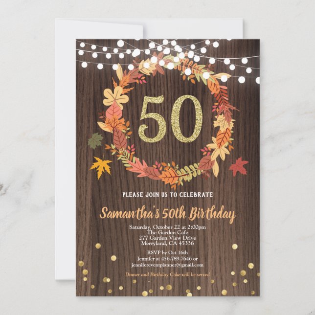 Fall 50-årsdag thanksgiving Utandningsträd guld Inbjudningar (Framsida)