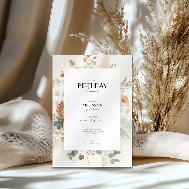 Fall 50th Birthday Invitations for Women Inbjudningar (50th birthday invitation in fall design with florals)