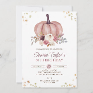 Fall 60 födelsedag, Blommigt Pumpkin Birthday Inbjudningar