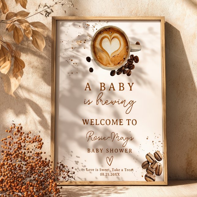 Fall A Baby är välkommen till babybalen för kaffe Poster (Fall A Baby Is Brewing Coffee Baby Shower Welcome Poster)