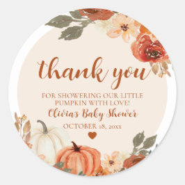 Fall A Little Pumpkin Autumn Blommigt Baby Shower Runt Klistermärke