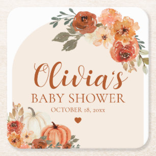Fall A Little Pumpkin Autumn Blommigt Baby Shower Underlägg Papper Kvadrat