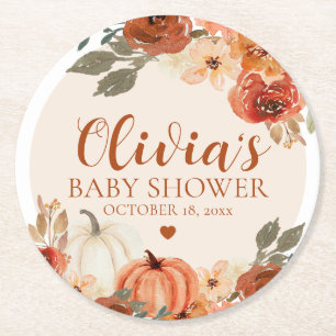 Fall A Little Pumpkin Autumn Blommigt Baby Shower Underlägg Papper Rund