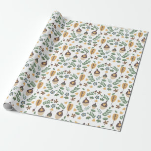 Fall Acorns Blommigt Greenery Wrapping Papper Presentpapper