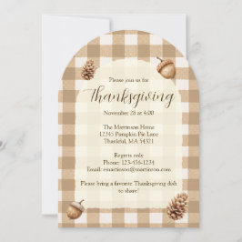 Fall Acorns Gräs Cones Gingham Thanksgiving Arch Inbjudningar