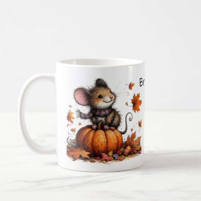 Fall Aesthetic Cute Mouse with Pumpkin and Löv Kaffemugg (Vänster)
