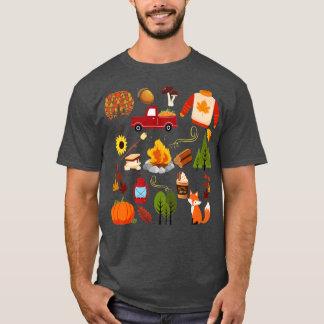Fall Älskare Collage Lövs Pumpkins Campfire T Shirt