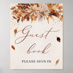 Fall and Autumn Marigold Boho Guest Bok Sign Poster