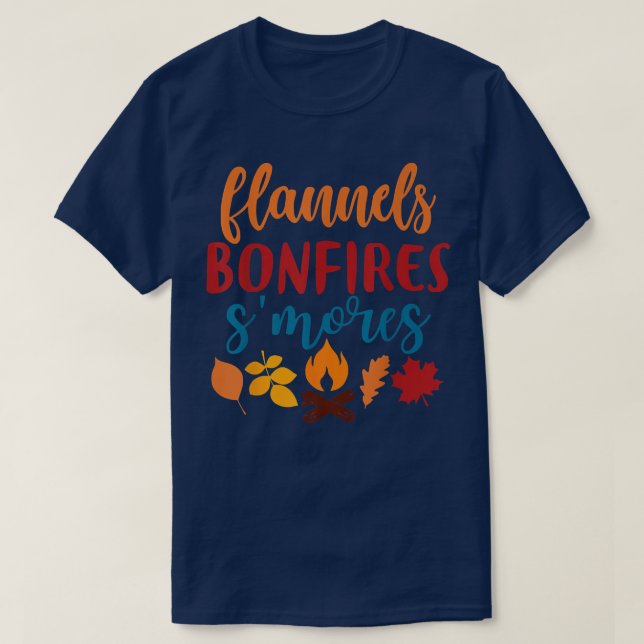 Fall Apparel, Flannels Bonfire S'mores, Autumn T Shirt (Design framsida)