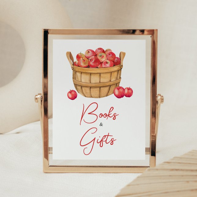 Fall Apple Basket Baby Shower Bokar och gåvor Poster (Fall Apple Baby Shower Books and Gifts Sign)
