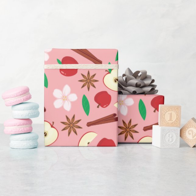 Fall Apple och Cinnamon Cute Rosa Autumn Sömlös Presentpapper (Baby Shower)