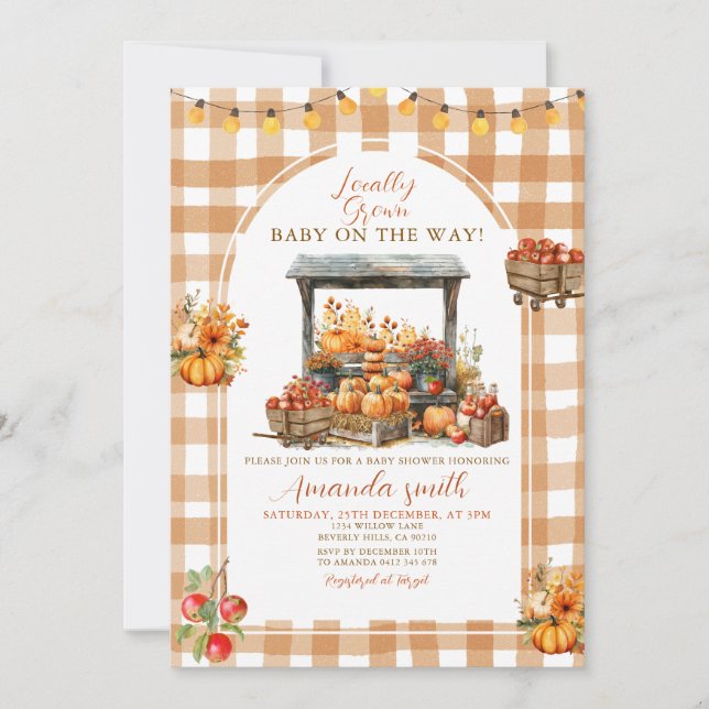 Fall Apple Pumpkin, lokalt odlad babystövel Inbjudningar (Framsida)