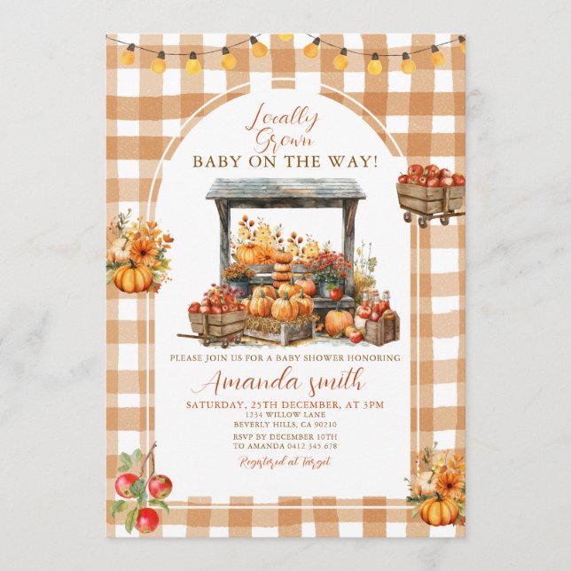 Fall Apple Pumpkin, lokalt odlad babystövel Inbjudningar (Framsida)