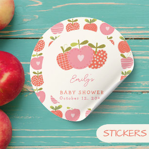 Fall Apple-tema Whimsical Baby Shower Rosa Red Runt Klistermärke