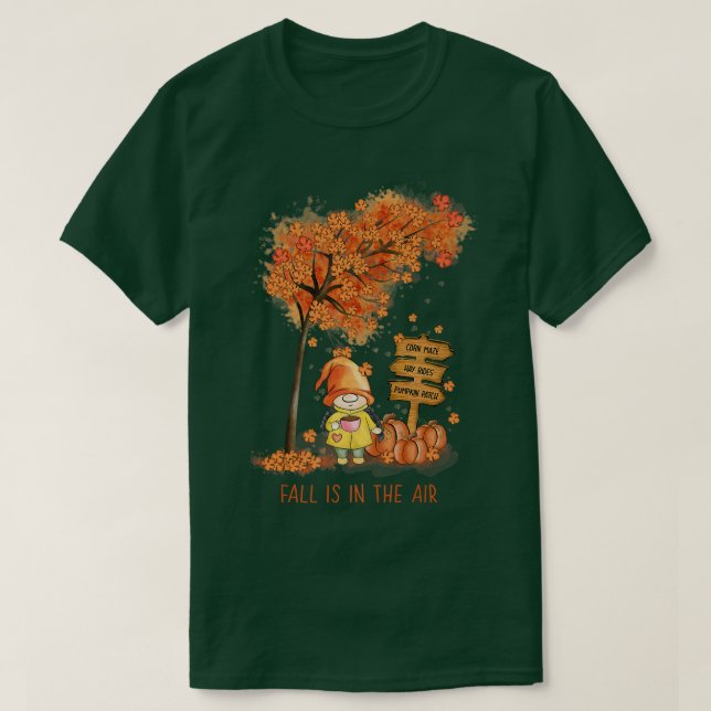 Fall är i Luft hösten Garden Gnome och Löv. T Shirt (Design framsida)