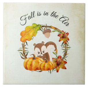 Fall är i Luft Typografi med ekorre Kakelplatta