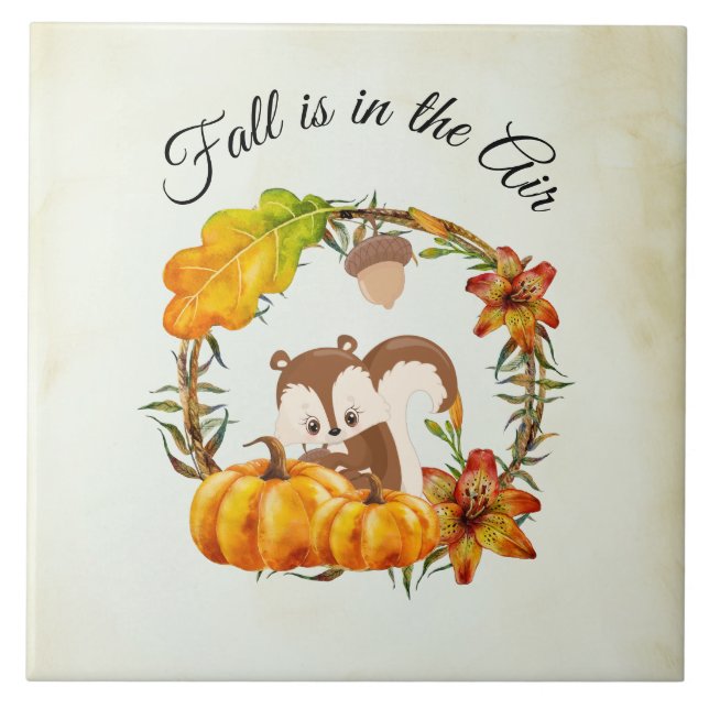 Fall är i Luft Typografi med ekorre Kakelplatta (Framsidan)