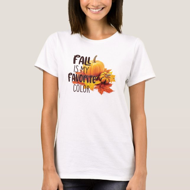 Fall är min favorit Färg - Pumpkins & Löv T Shirt (Framsida)