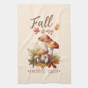 Fall är mitt favoritspråk Färg - svampar och Löv Kökshandduk