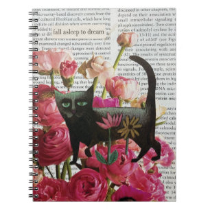 Fall Asov till Dream Black Cat Shock rosa Flowers Anteckningsbok