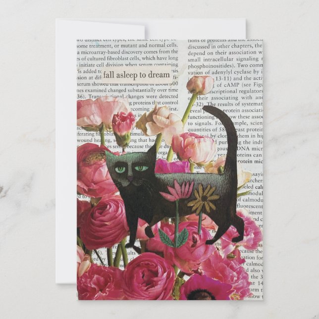 Fall Asov till Dream Black Cat Shock rosa Flowers Inbjudningar (Framsida)