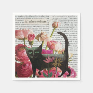 Fall Asov till Dream Black Cat Shock rosa Flowers Pappersservett
