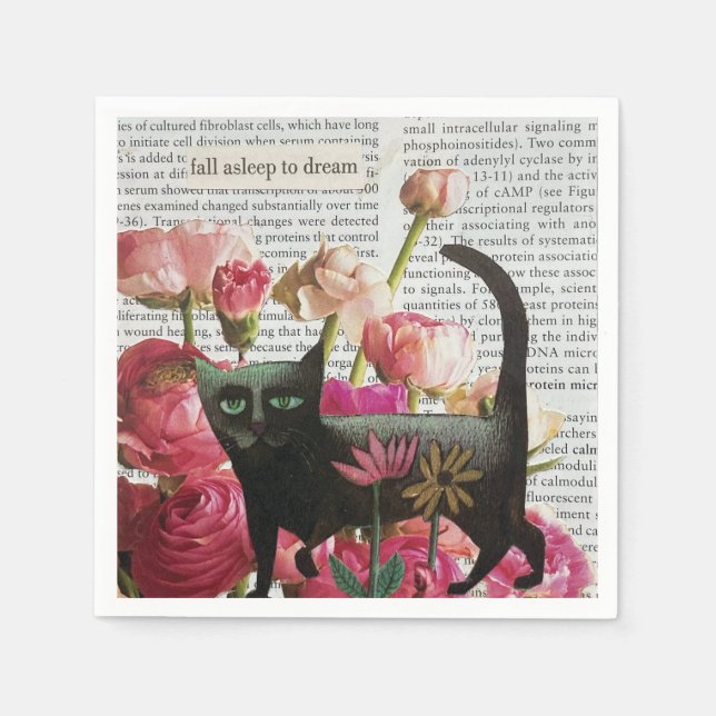 Fall Asov till Dream Black Cat Shock rosa Flowers Pappersservett (Framsidan)