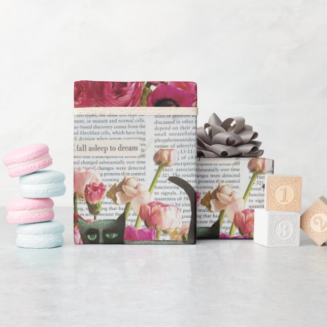 Fall Asov till Dream Black Cat Shock rosa Flowers Presentpapper (Baby Shower)