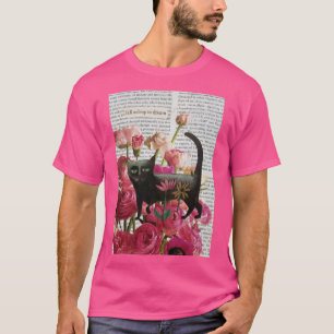 Fall Asov till Dream Black Cat Shock rosa Flowers T Shirt