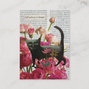 Fall Asov till Dream Black Cat Shock rosa Flowers Visitkort