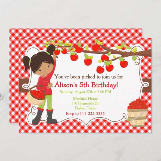 Fall Autumn Apple Picking African American Inbjudningar (Fram/baksida)