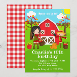 Fall Autumn Barnyard Birthday Black Hair Girl Inbjudningar