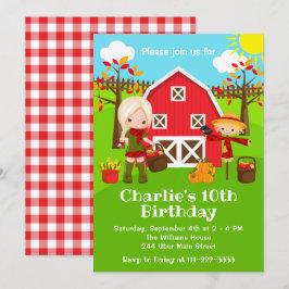 Fall Autumn Barnyard Birthday Blonde Hair Girl Inbjudningar